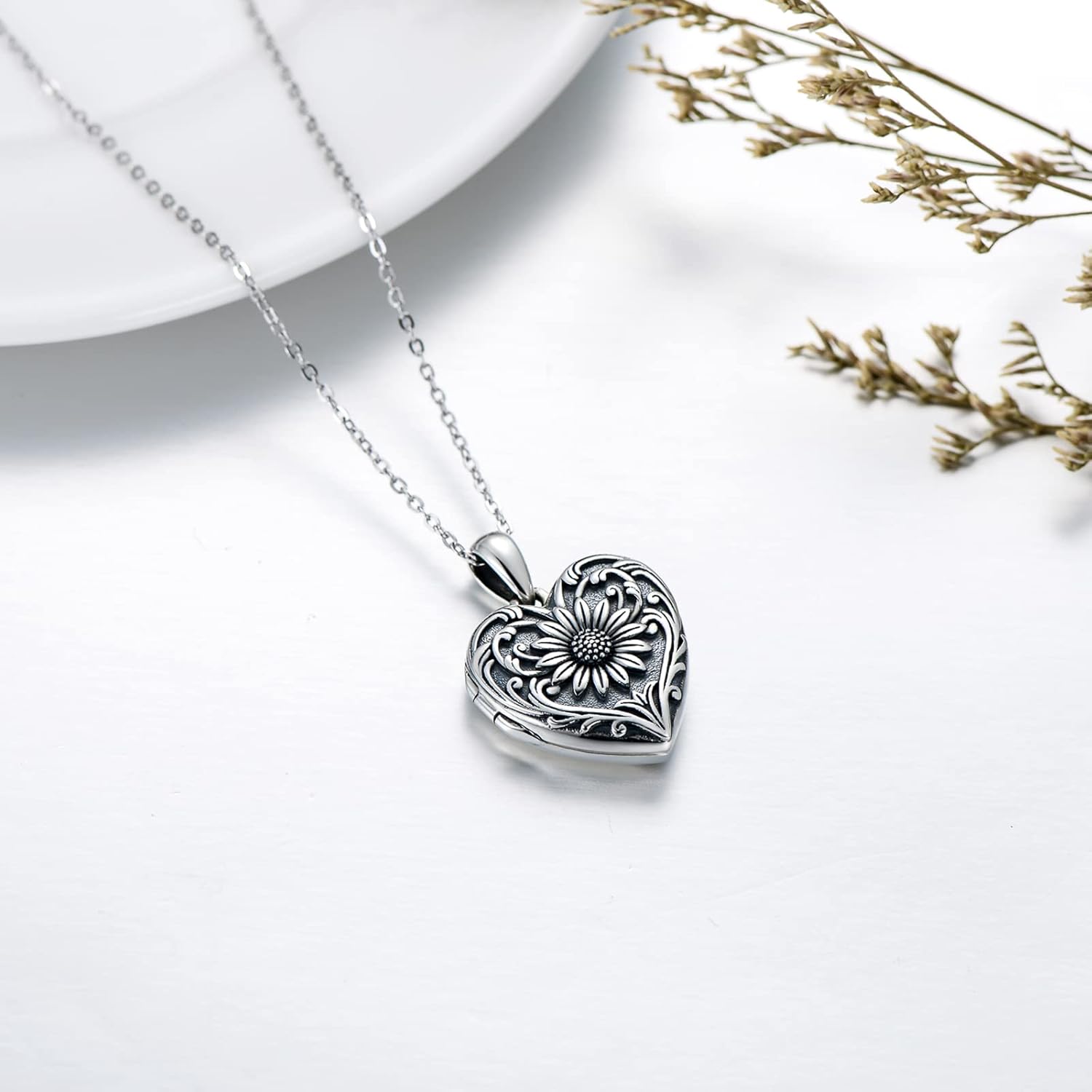 SOULMEET Personalized Silver Locket Necklace That Holds Pictures Photo Keep Someone Near to You, Memorial Custom Lockets Necklaces Letters Engraving for His Her - Image 3