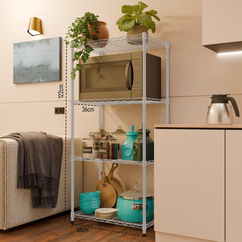 Image of 4-Shelves Heavy Duty Steel Storage Rack | Multipurpose Shelving Unit for Kitchen, Home & Utility