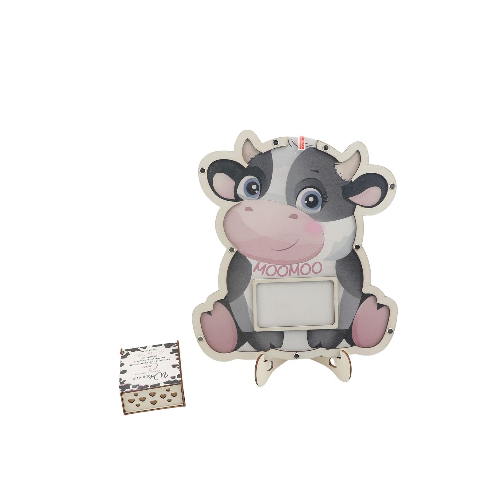 Libro degli Ospiti con Graziose Decorazioni per la Doccia per Bambini con Fette di Legno Lisce per Rivelare Il Genere e Compleanni. Elegante Design Acrilico (Mucca)