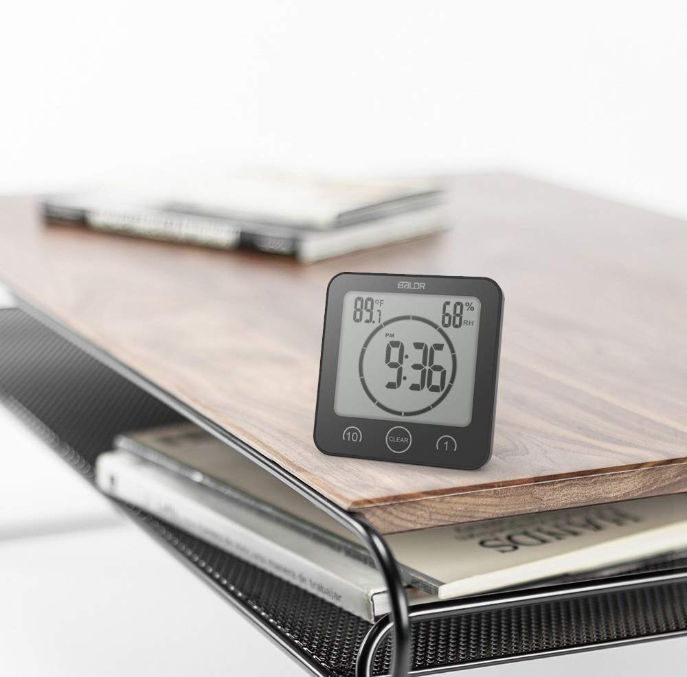 LCD Reloj de Ducha Digital, Reloj de baño Reloj de Ducha Impermeable Reloj Temporizador Temperatura Humedad Pared Ducha Reloj Reloj Temporizador de Cocina (Negra)