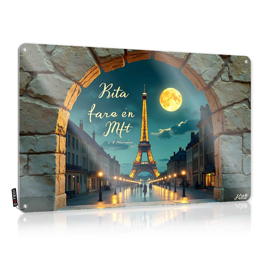 Fzfn Men's Colour Faded Cool Wall Art, Cave Decor Waterproof Parisian Night: Moonlit Eiffel Tower Through An Archway | Farmhouse Dorm Decor(30X40cm)