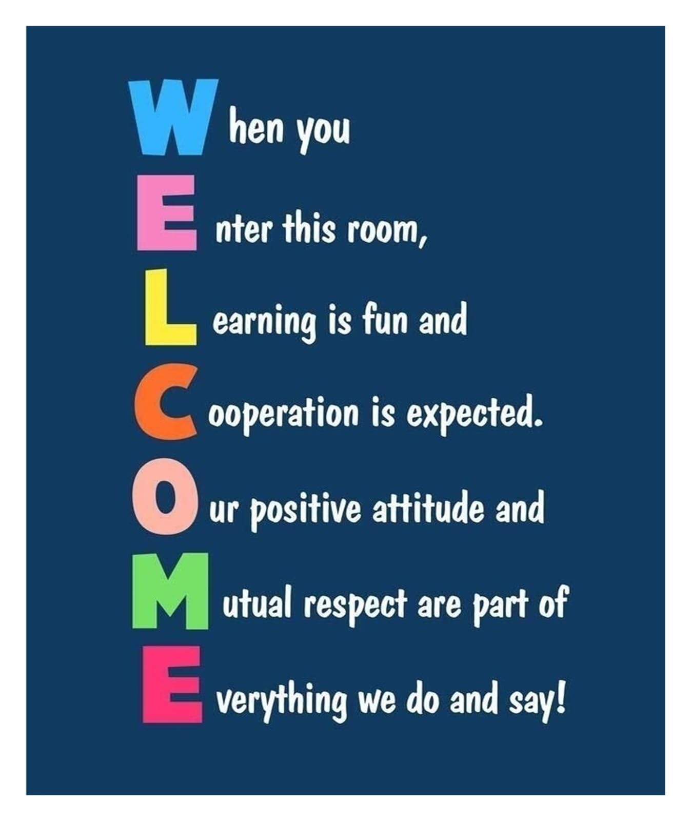 MDBJTCYZN Blue Educational Wall-Art Welcome Rules Poster for Teachers Motivational Classroom Homeschool Learning Chart Display(Framed,12x18inch(30x45cm))