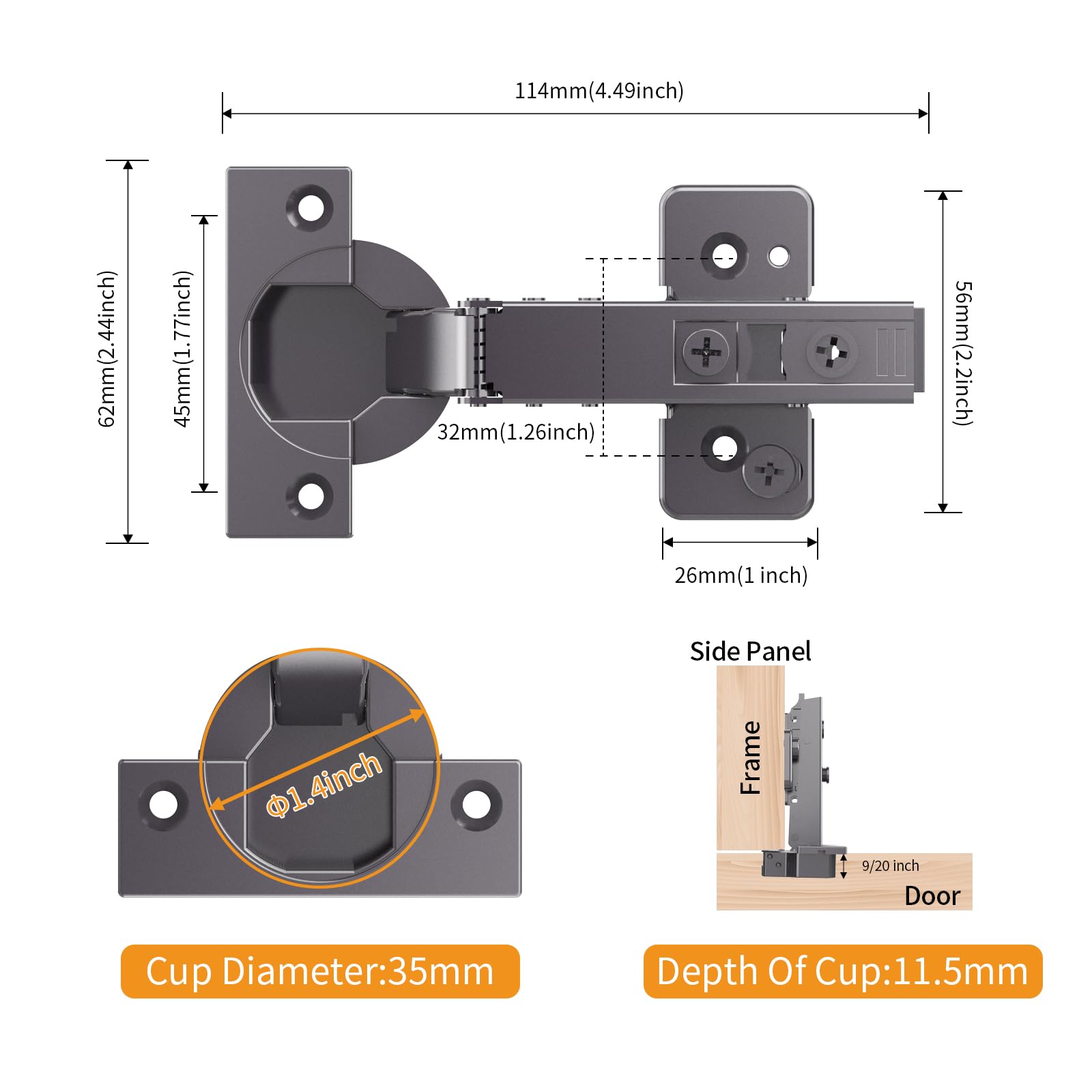Chibery Confezione da 30 cerniere nascoste senza cornice, con chiusura ammortizzata, in titanio nero, chiusura automatica, angolo aperto a 105°, regolazione 3D, arresto 85 e 105 gradi, clip on, in