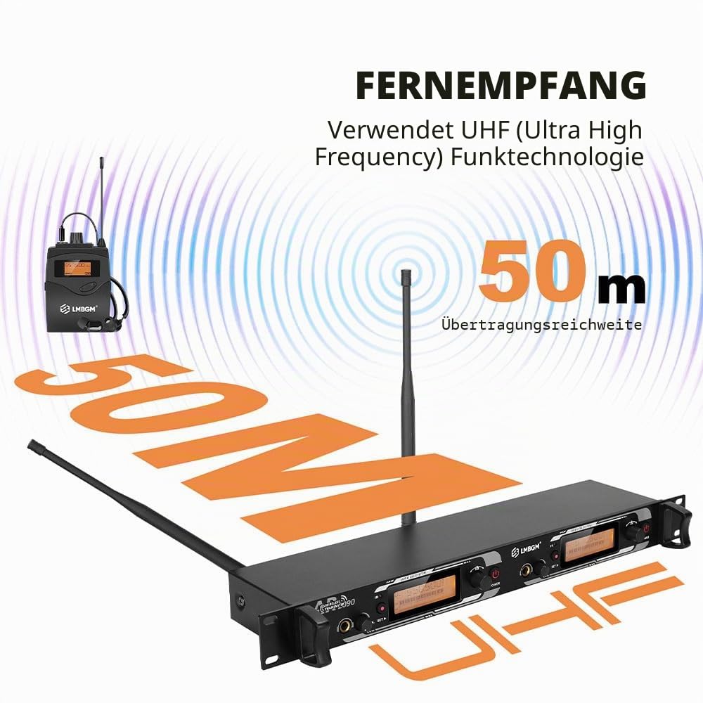 AR2090 Mono UHF Dual Channel Wireless In-Ear Monitoring System Ideal für Aufnahmestudios, Kirchen und Bandaufführungen (2 Kanäle, 2 Bodypack)