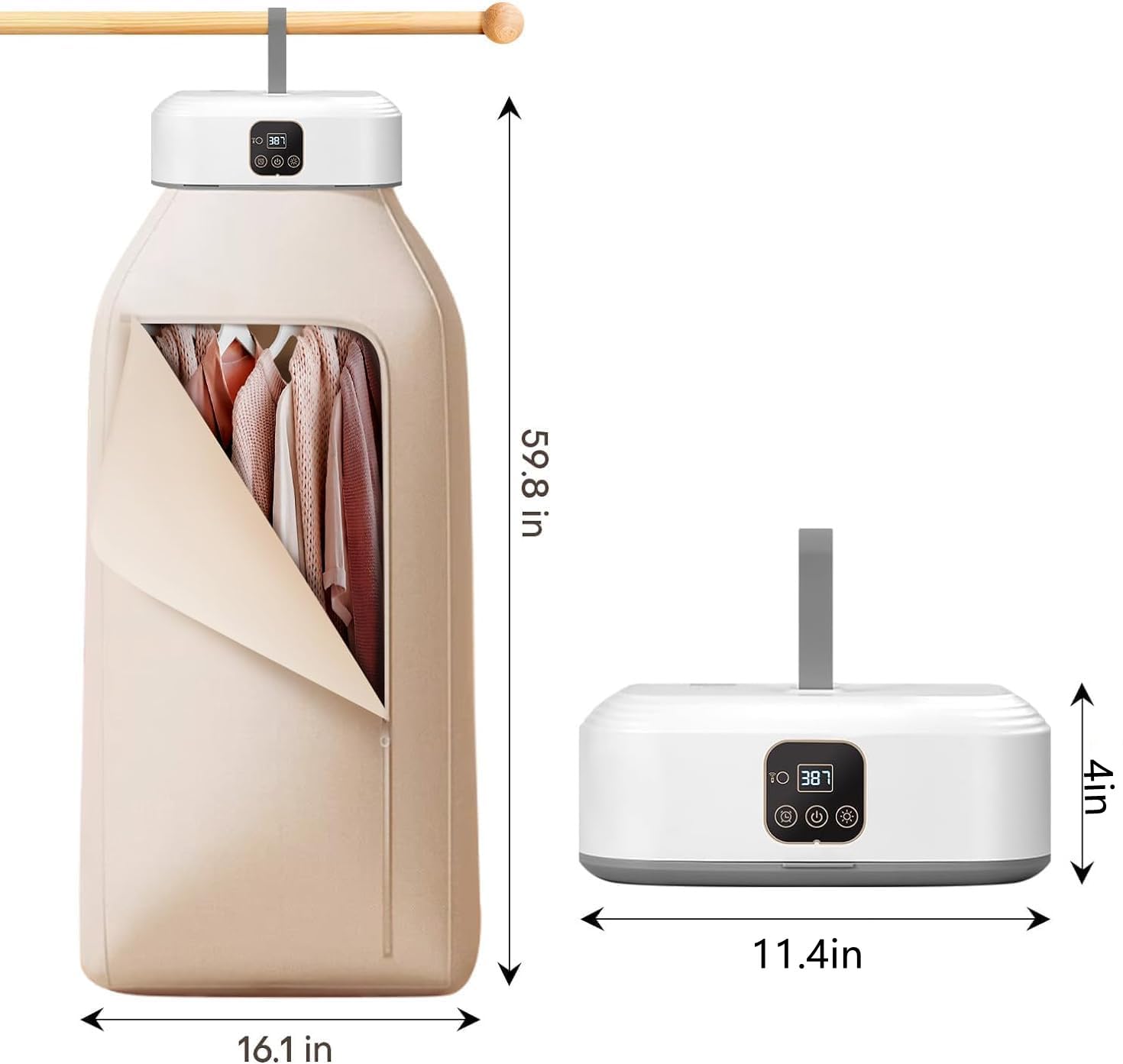 Minisecadora de ropa con bomba de calor y temporizador de 1 a 8 horas, control remoto y esterilización UV. Ideal para viajes de negocios, residencias de estudiantes, apartamentos, hoteles y campings