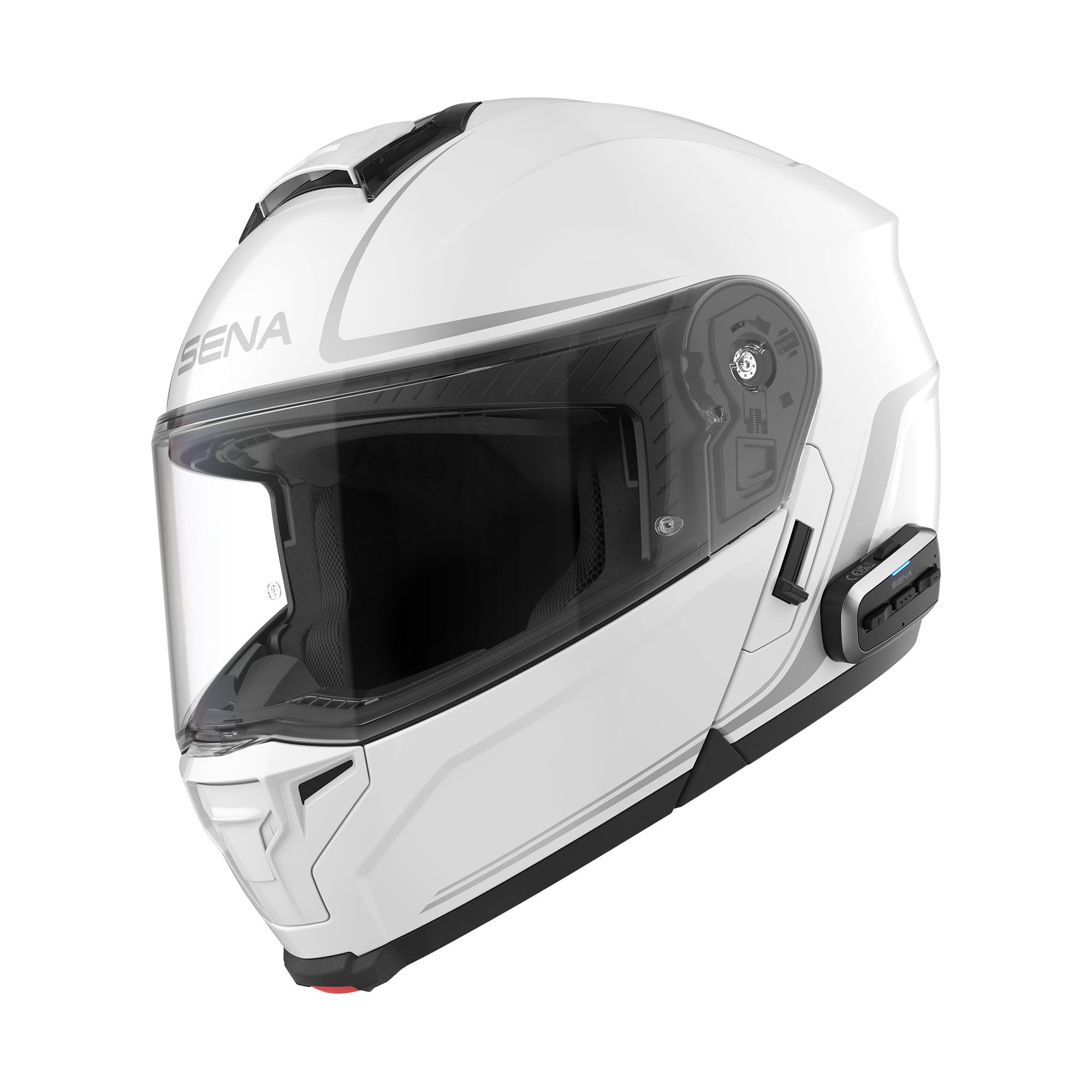 Sena OUTRUSH 2 Modular Smart Motorcycle Helmet with Bluetooth Connectivity and Mesh Intercom Communication (Gloss White, S)