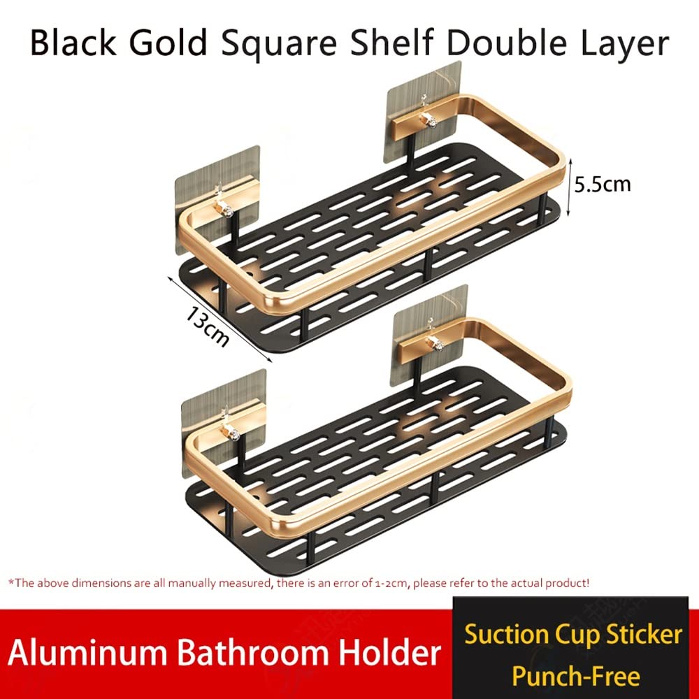 Cesta de ducha Estante de baño Cesta de ducha, Adhesivo de ventosa sin perforaciones en la pared, Soporte de champú para inodoro de aluminio dorado negro, Estante organizador de cocina Almacenamiento