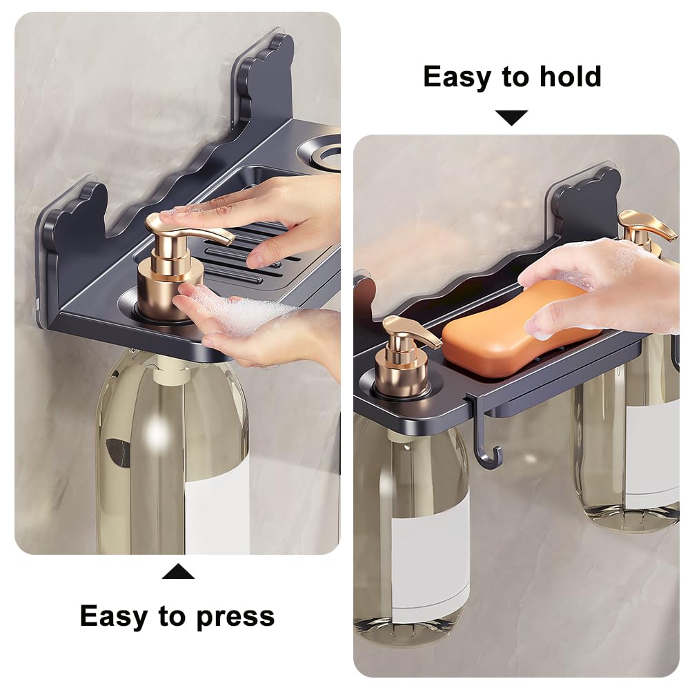 HMIEPRS Shampoo and Conditioner Dispenser, Drill Free Wall Mounted Shower Soap Dispenser, Shampoo Bottle Holder Plastic 3 Chamber for Bathroom Kitchen Toilet