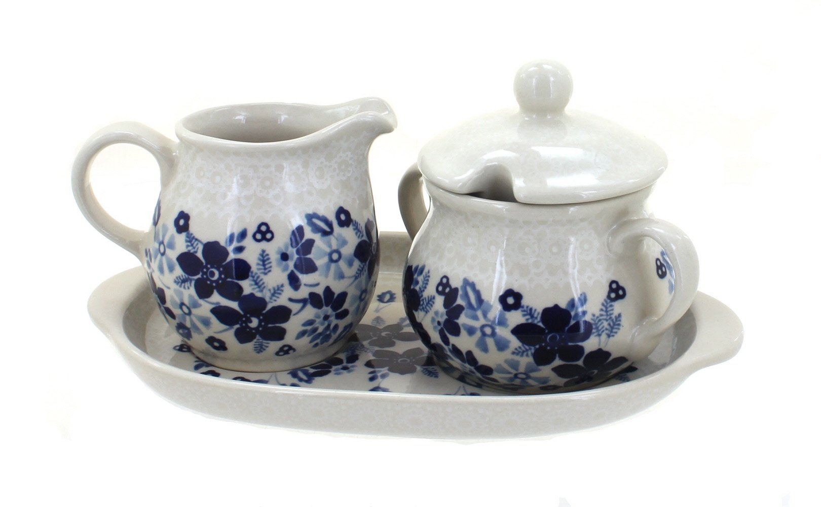 Blue Rose Polish Pottery Christiana Sugar & Creamer with Tray