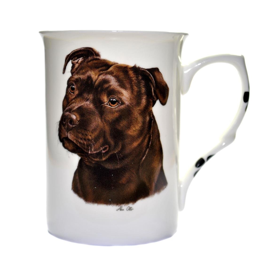 (BB56) SINGLE BONE CHINA BEAKER/ MUG/CUP STAFFIE BULL TERRIER BRINDLE dog KIRSTY JAYNE CHINA