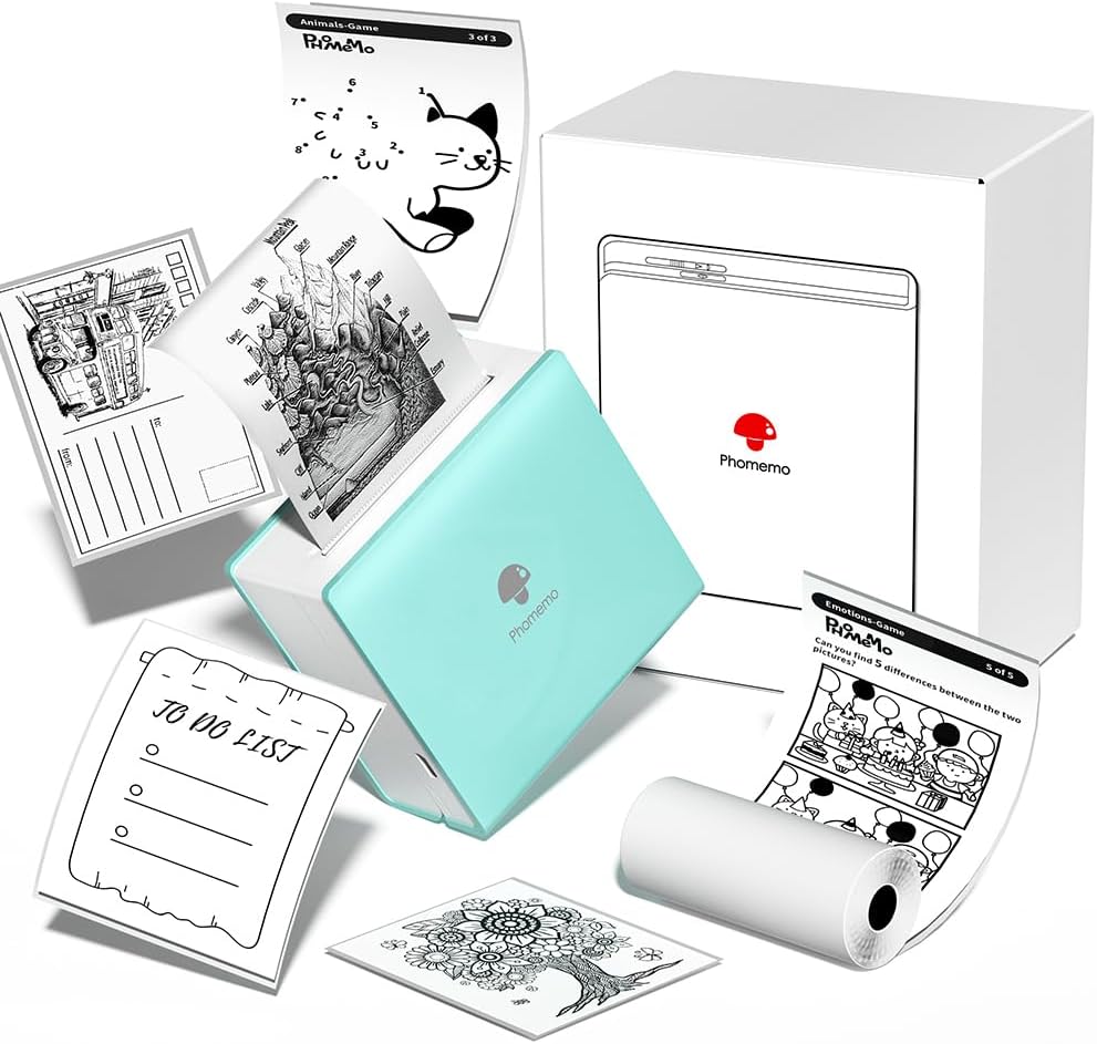 Phomemo M02 Mini Portable Handheld Wireless Printer - Compatible With iOS & Android, Thermal Sticker for Work List, Study Note, Journal, Kitchen Classification - Ice Cream Green