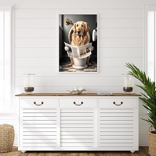 Miniatura 4 de KOEUIRW Divertido lienzo de baño Golden Retriever para pared, póster de perro lindo en el inodoro, impresiones de animales en blanco y negro,