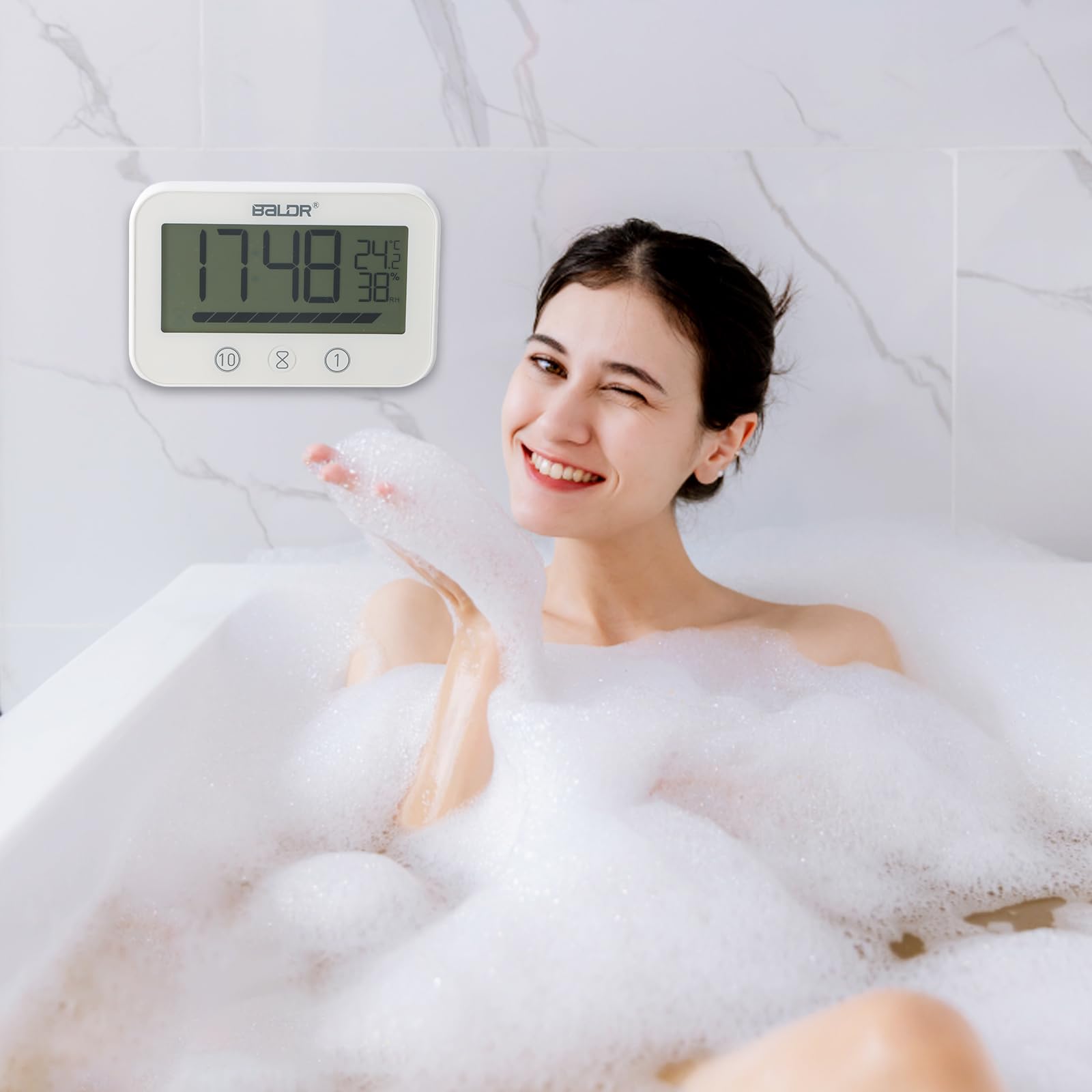 Orologio da Bagno Impermeabile con Timer per Doccia - Display Digitale di Temperatura e Umidità, Timer da Cucina a Batteria