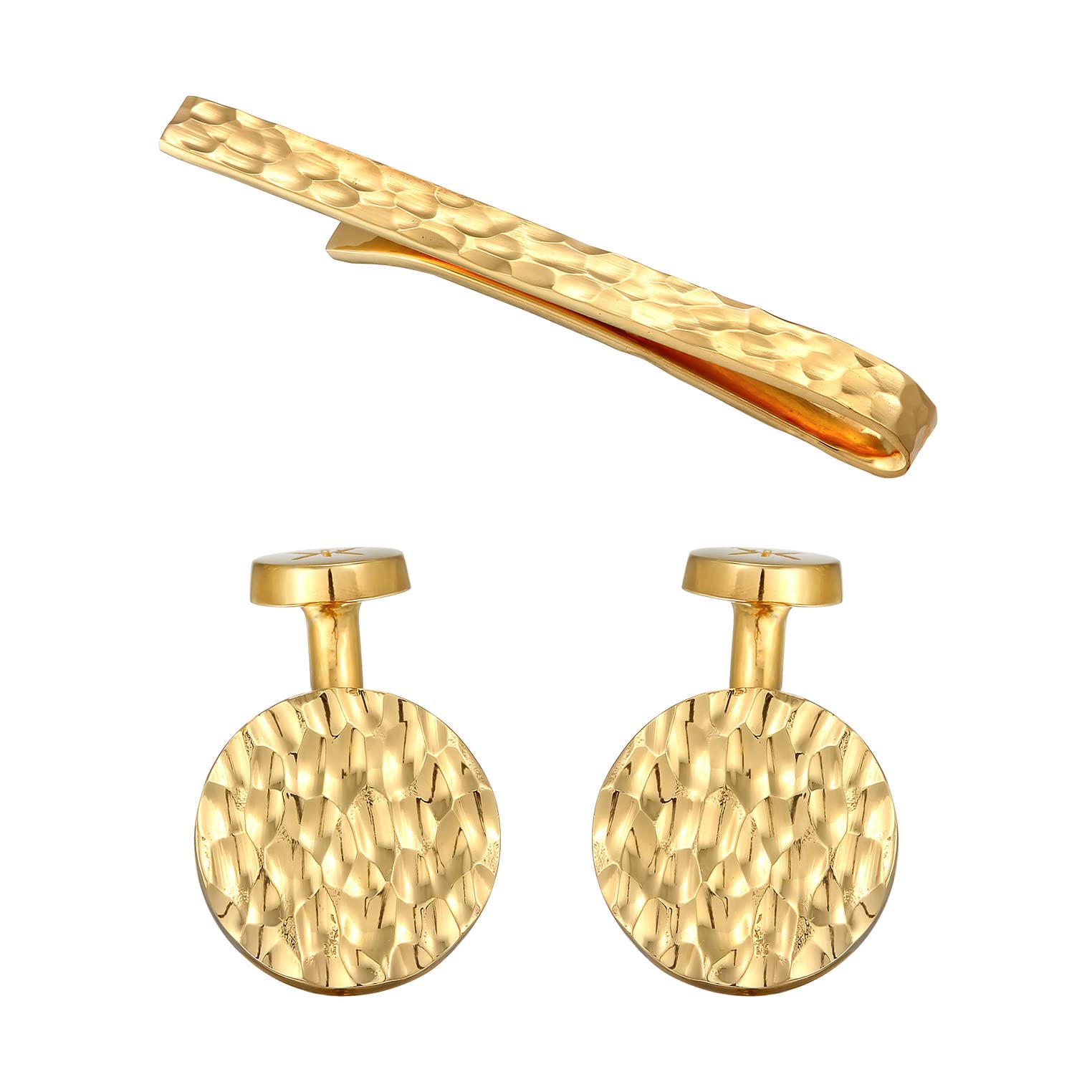 Kuzzoi Gemelli da uomo con design e fermacravatta in stile martellato, set di accessori da uomo in argento sterling 925, elegante regalo per matrimonio e compleanno, Argento sterling