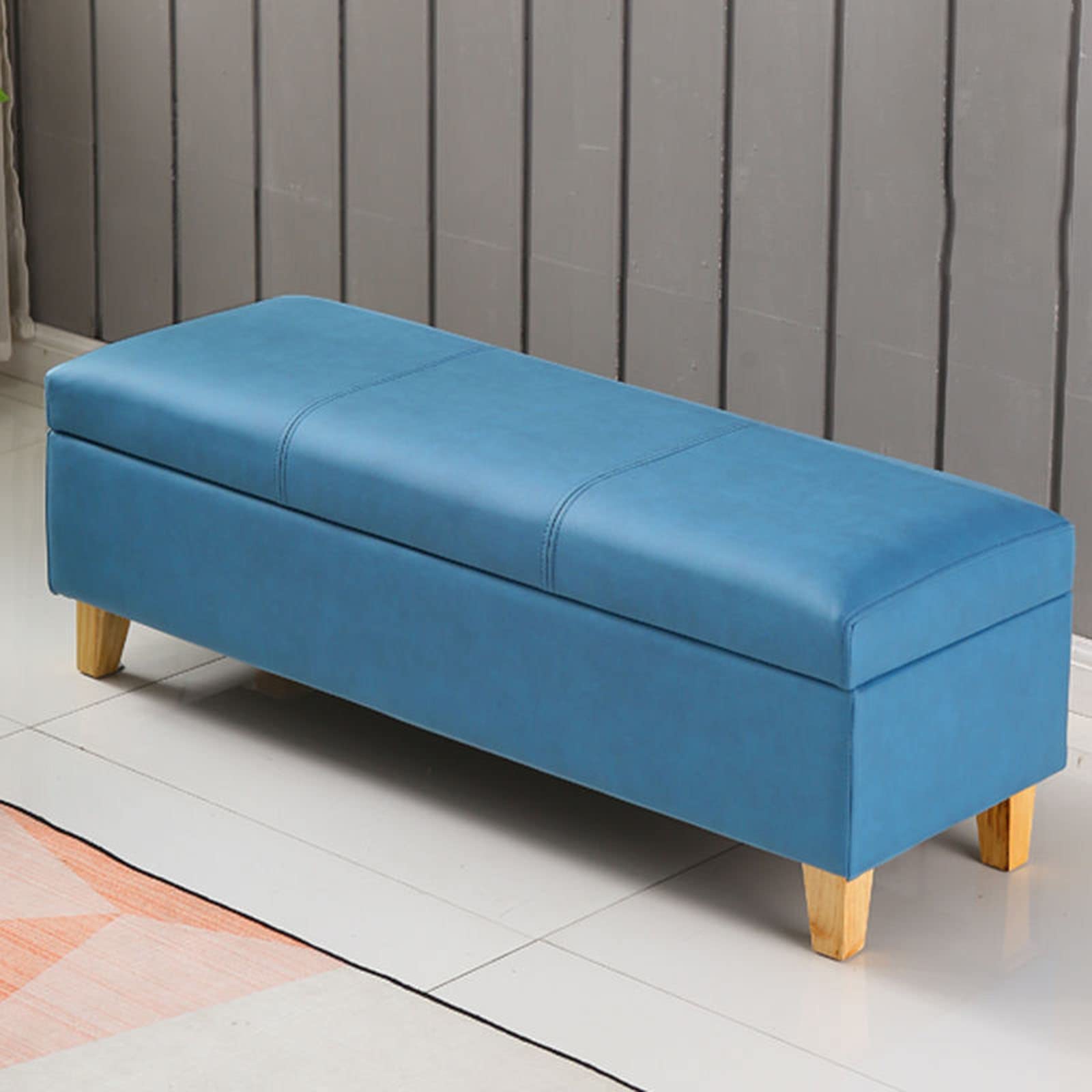 Banc d'extrémité en cuir vintage et bois massif pour chambre à coucher et salon