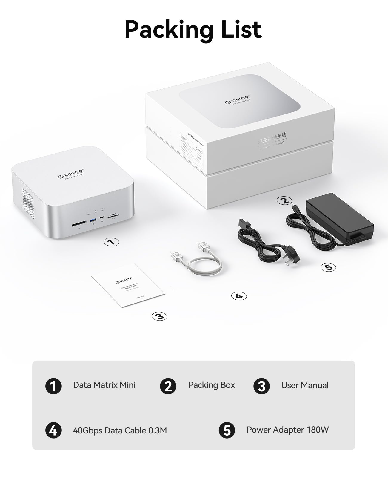 ORICO Data Matrix Mini 6TB Disco Duro Externo SSD 2TB y 4TB HDD,40Gbps USB-C Docking Station con SD/TF,CF-B,USB-C*2,USB-A*2,DP 1.4,Compatible con Mac Mini/Mac Studio (DMM13-6T)