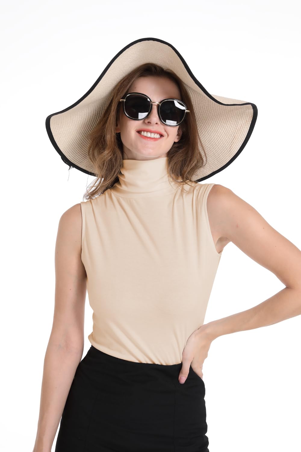 Sunfaynis Women's Beige Soft Cotton Mock Turtleneck Shirt Baselayer Tops Underwear Shirt, M