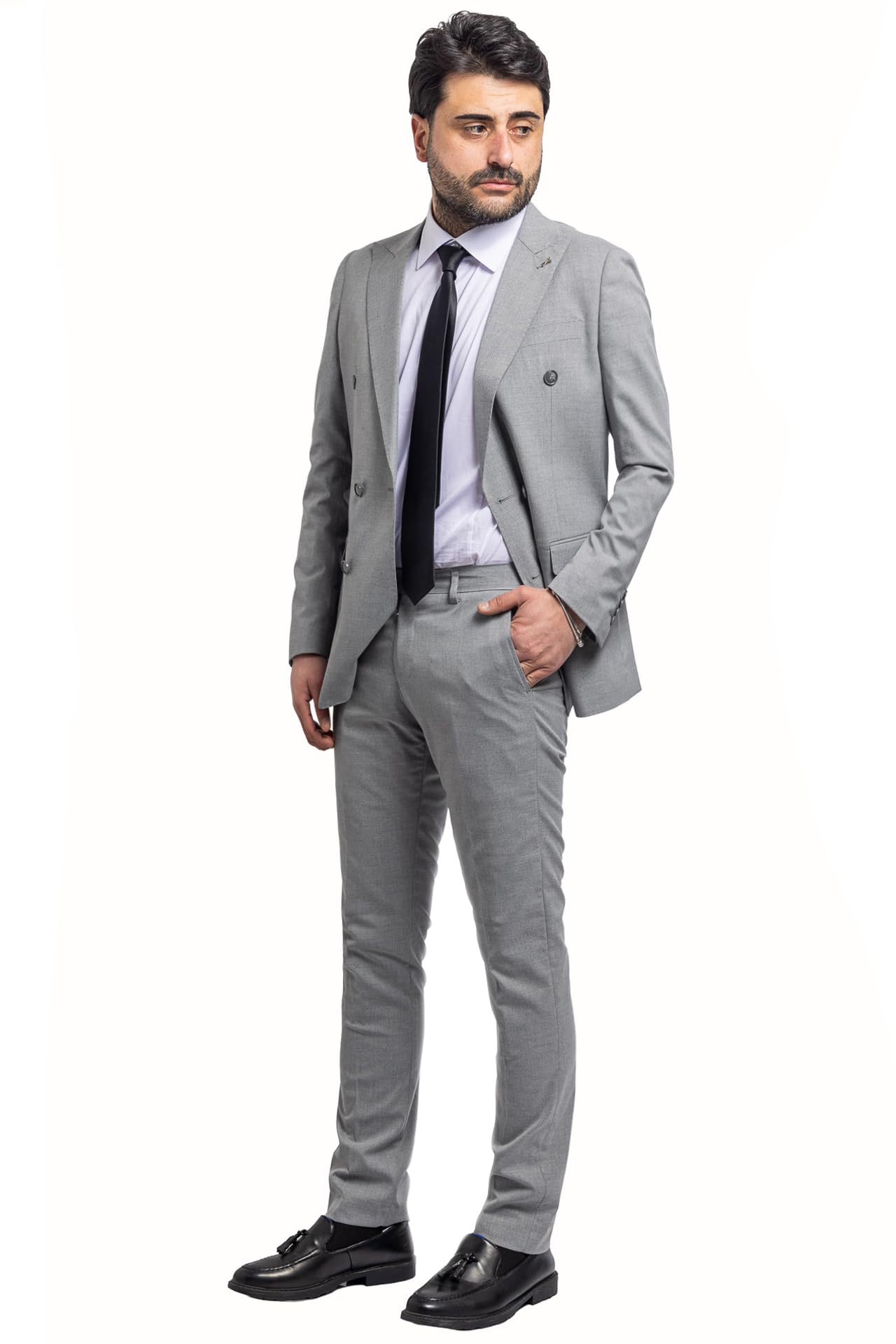 Completo Elegante da Uomo Doppiopetto Abito Cermonia Matrimonio Giacca e Pantaloni Linea Sartoriale Tutte Le Stagioni