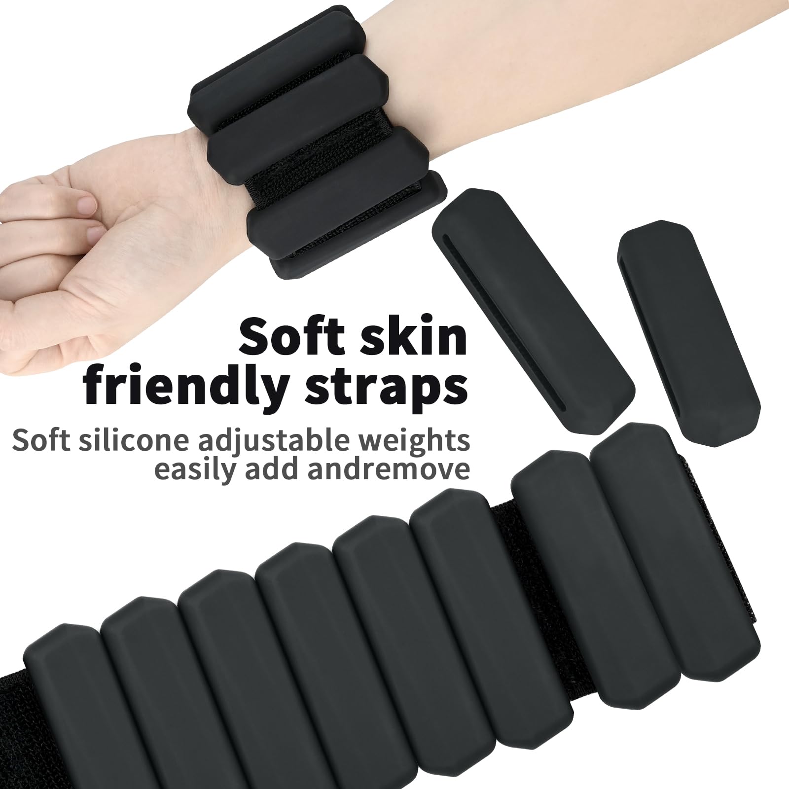 Set di 2 pesi da polso per caviglia, pesi regolabili, in silicone, per corsa, jogging, ginnastica, fitness, movimento