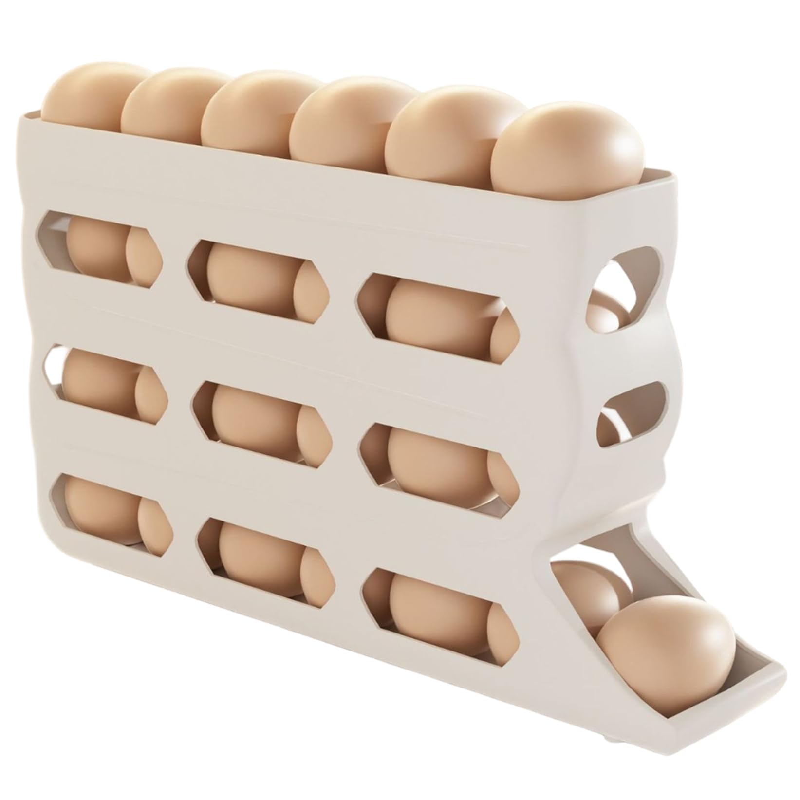 Striegro Egg Holder Countertop, 4-Tier Automatic Egg Dispenser Countertop for Refrigerator & Kitchen, Holds 30 Eggs, Space-Saving Organizer Rack..