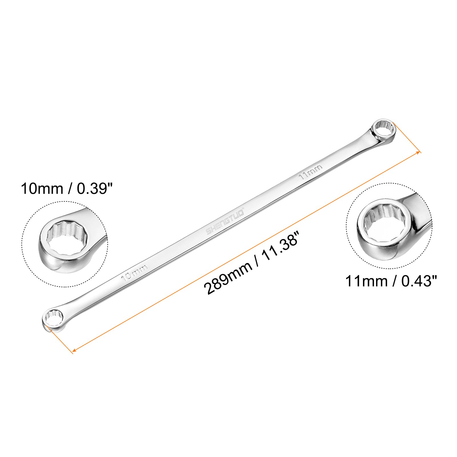 HARFINGTON 2pcs Double End Box Wrench 10 x 11 mm Metric 12 Point 0 Degree Offset Extra Long Double End Box Ratcheting Wrench CR-V Polished Long Spanner Tools for Repairs