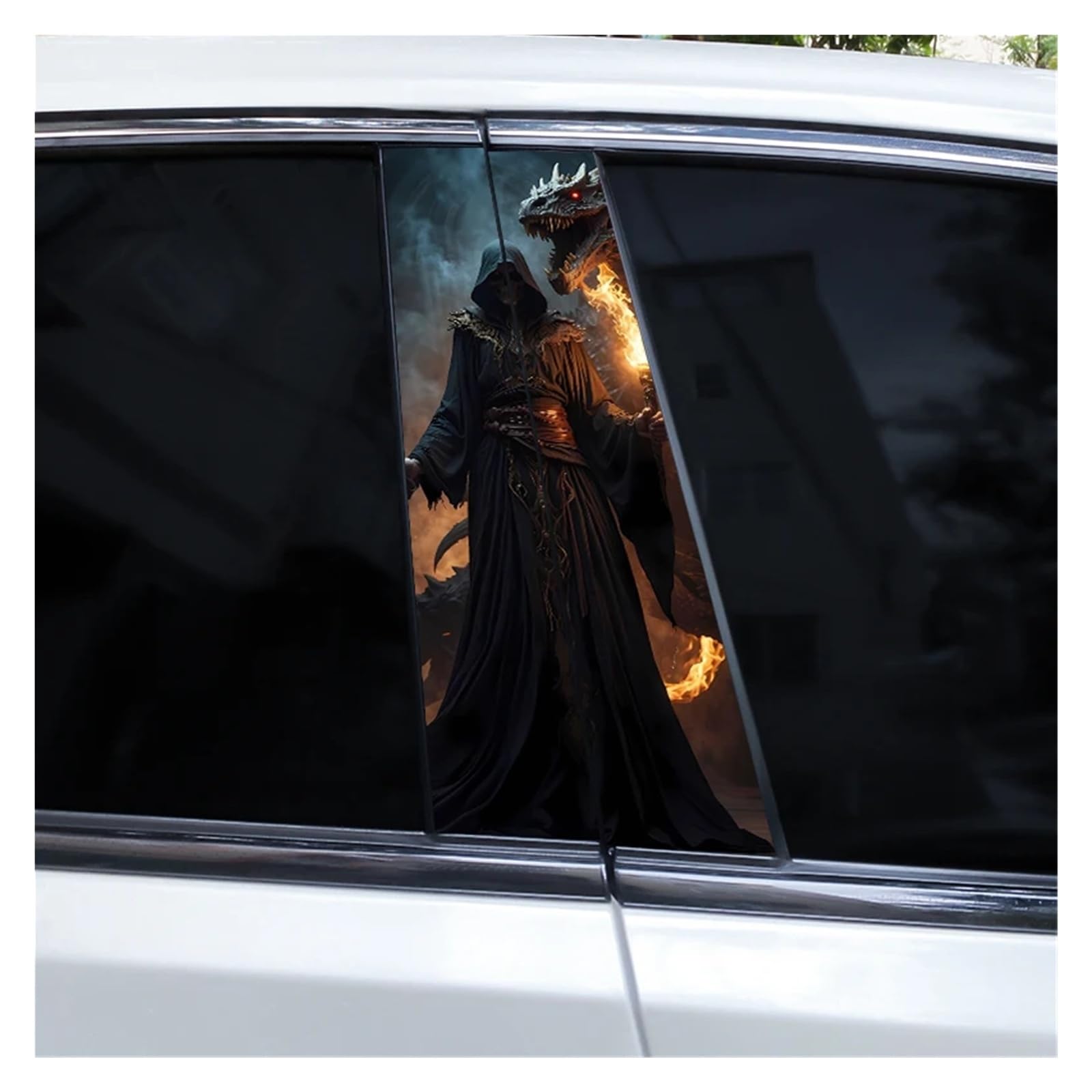 Car Side Decals 2pcs Knight Warrior Skull Car B Pillar Sticker DIY Door Modeling Center Column Decal(Style R)