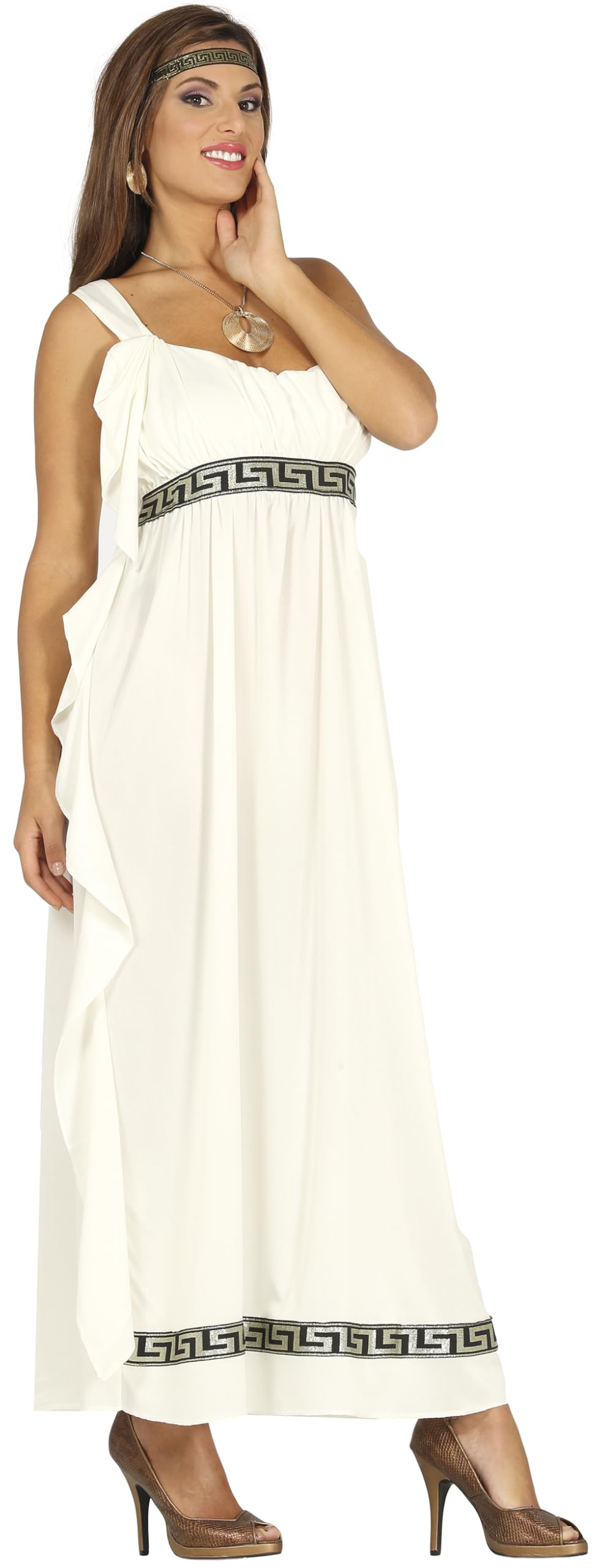 FIESTAS GUIRCA | Disfraz Diosa Olímpica Adulta (42-44/L) - Vestido y Cinta para la Cabeza - Disfraces de Romanos y Griegos para Halloween, Carnaval y Fiestas de Disfraces - Ideal para Mujeres - Beige