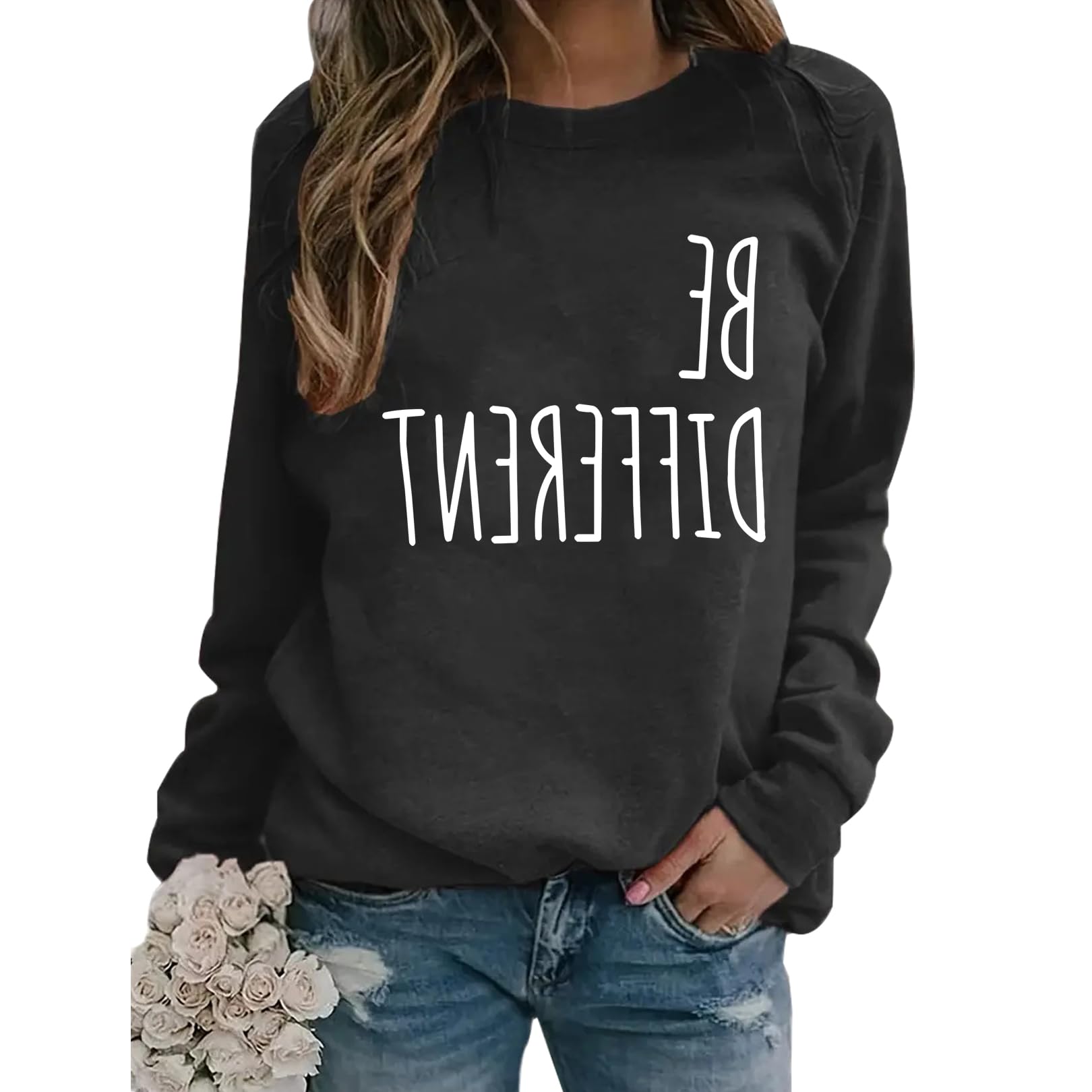 LOOKFACE Women Cute Oversized Sweatshirts Drop Shoulder Sweaters