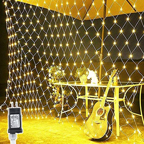 LED Lights Net 10ft X 6.6ft 200 Mesh String Lights Low Voltage with 8 Modes for Garden Bushes Wedding Party Christmas Trees Indoor Outdoor Decorations (Warm White)