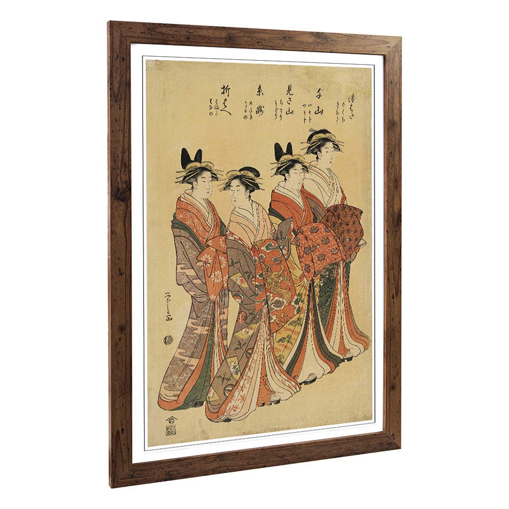Big Box Art Framed Print of The Courtesans Japanese Oriental Design | Wall Art Picture | Home Decor for Kitchen, Living Room, Bedroom, Hallway, Walnut, A2 / 24.5x18 Inch / 62x45cm