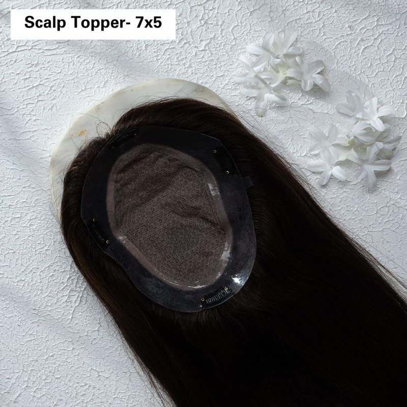 Image of Hair Originals 100% Human Hair Toppers for Thinning Hair | Scalp Cover Up for Thinning Hair Extensions for Women (Natural Brown, 18 Inches) | Scalp Topper Size - 5 inch x 7 inch