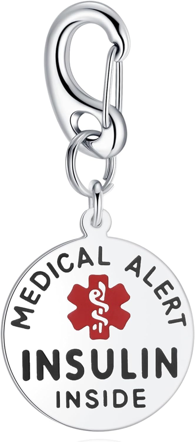 Divoti 1.25" Stainless Steel Insulin Inside Medical Alert Tag with Quick Clip