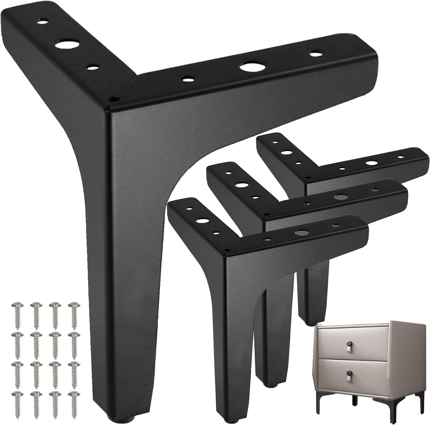 Set of 4 Furniture Legs 17.5CM Matte Black Furniture Sofa Legs Metal