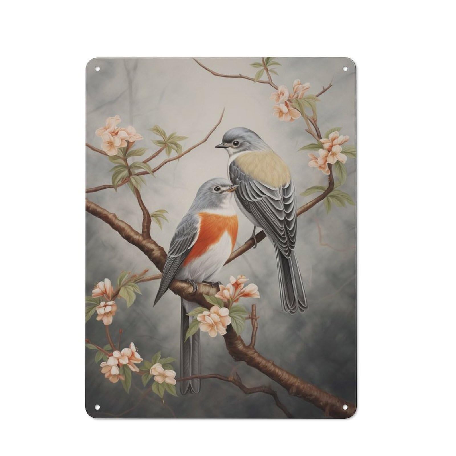Junmoney Two Birds On Branch Cafe Style Metal Wall Decor 40X30cm, Vintage Metal Sign For Takeaway, Bar, Kitchen Or Counter Area