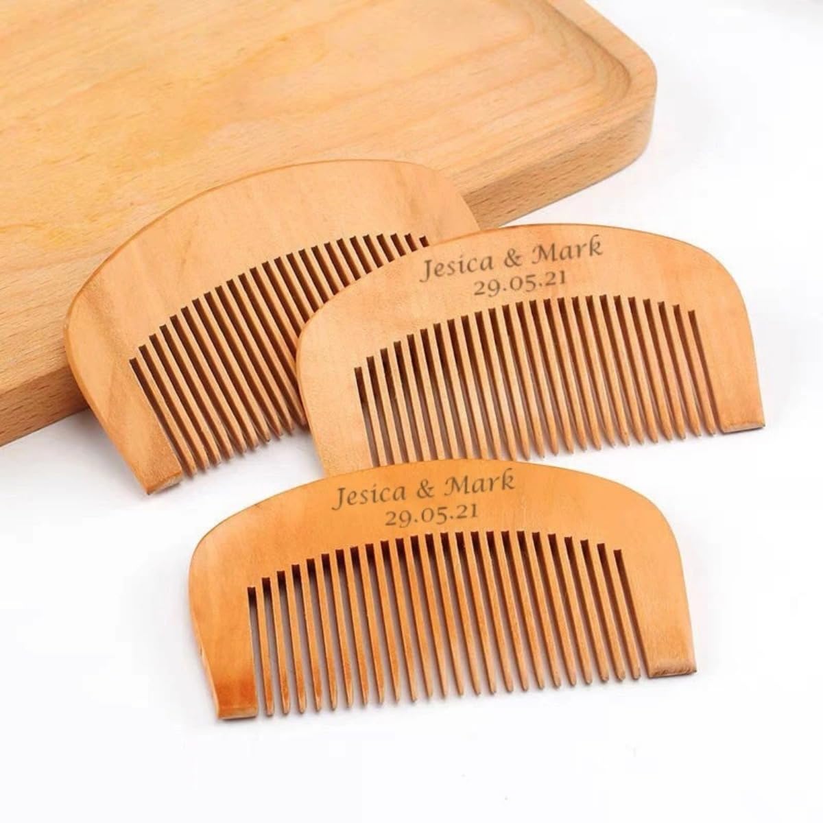 Peigne en bois personnalisé miroir en bois cadeau de mariage, fête de mariage, porte-monnaie (50 pièces)