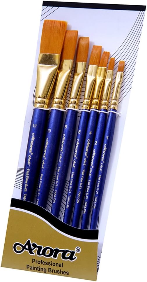 Art Pavilion Arora Fine Synthetic Flat Paint Brush (Orange, Set Of - 7, S-21) Synthetic Paint Brush For Oil, Nail Brush Art, Artist Acrylic Painting