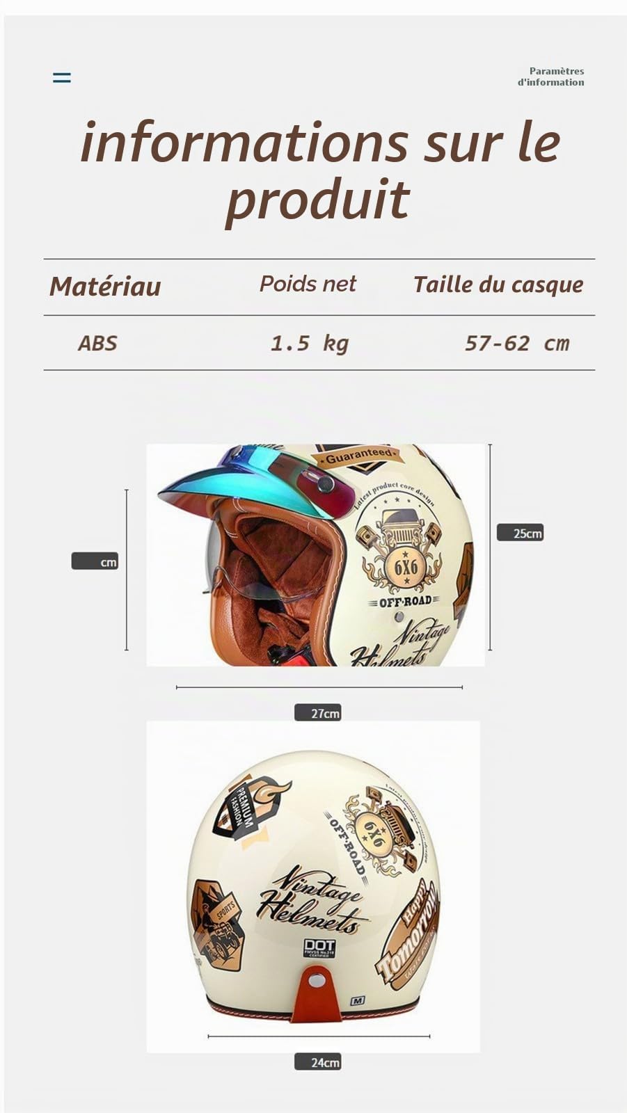 Casque Moto Vintage Casques Jet avec Visière Casques Bols Casque Mobylette avec Lunettes Homologué Dot/ECE Rétro Demi Casque Moto Vélo Scooter Chopper pour Adultes Homme Et Femme