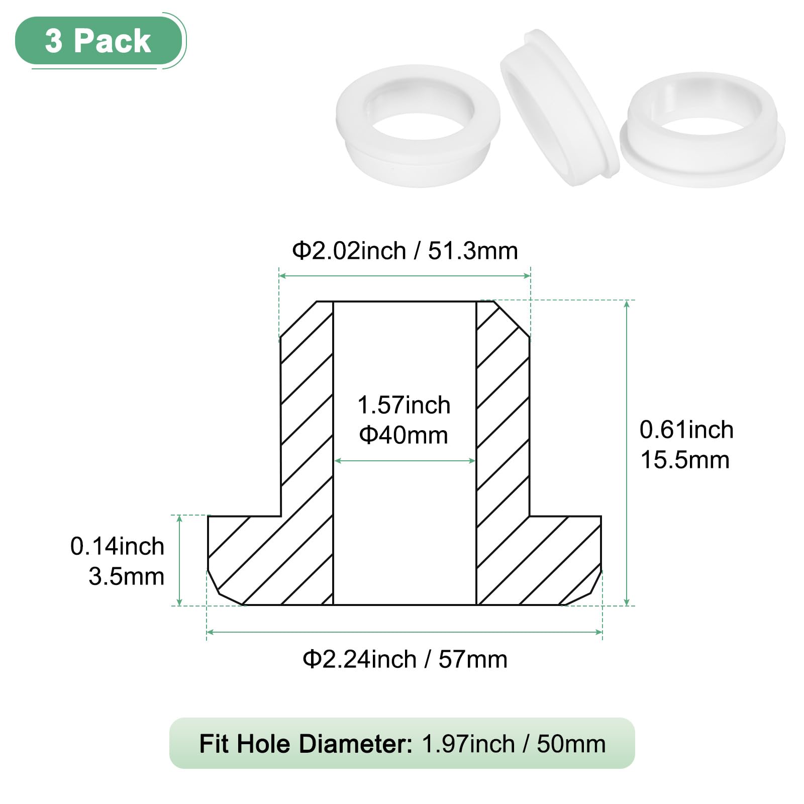 M METERXITY 3-Pack 2 Inch Drill Hole, 1-9/16 Inch ID Silicone Rubber Grommets for Wiring Wire Cable, Hole Plugs, Automotive - Image 3