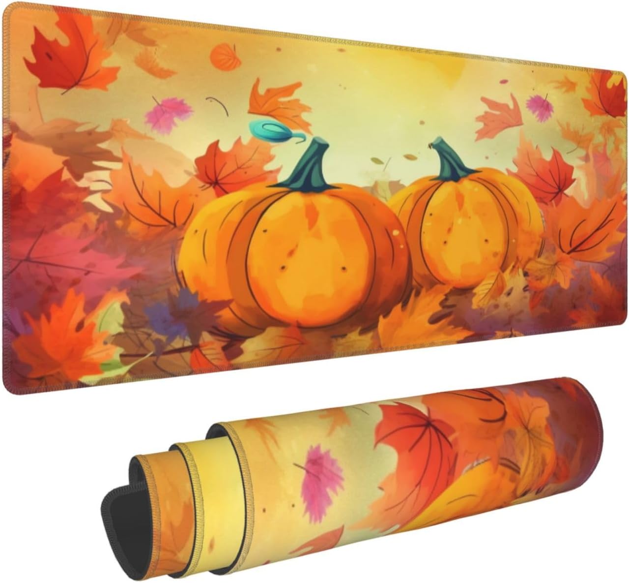 Fall Pumpkins Maple Large Mouse Pad, 31.5 X 11.8 Inch Rubber Base Gaming Mousepad, Long Keyboard Pad Mouse Mat for School Office Home Desk Accessories