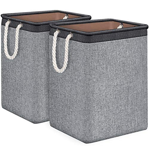 TomCare Laundry Baskets 2 Pack Foldable Clothes Baskets Portable Clothes Hamper Built-in Lining with Handles Detachable Brackets Laundry Storage Household Organizer for Home Office Organizer Grey