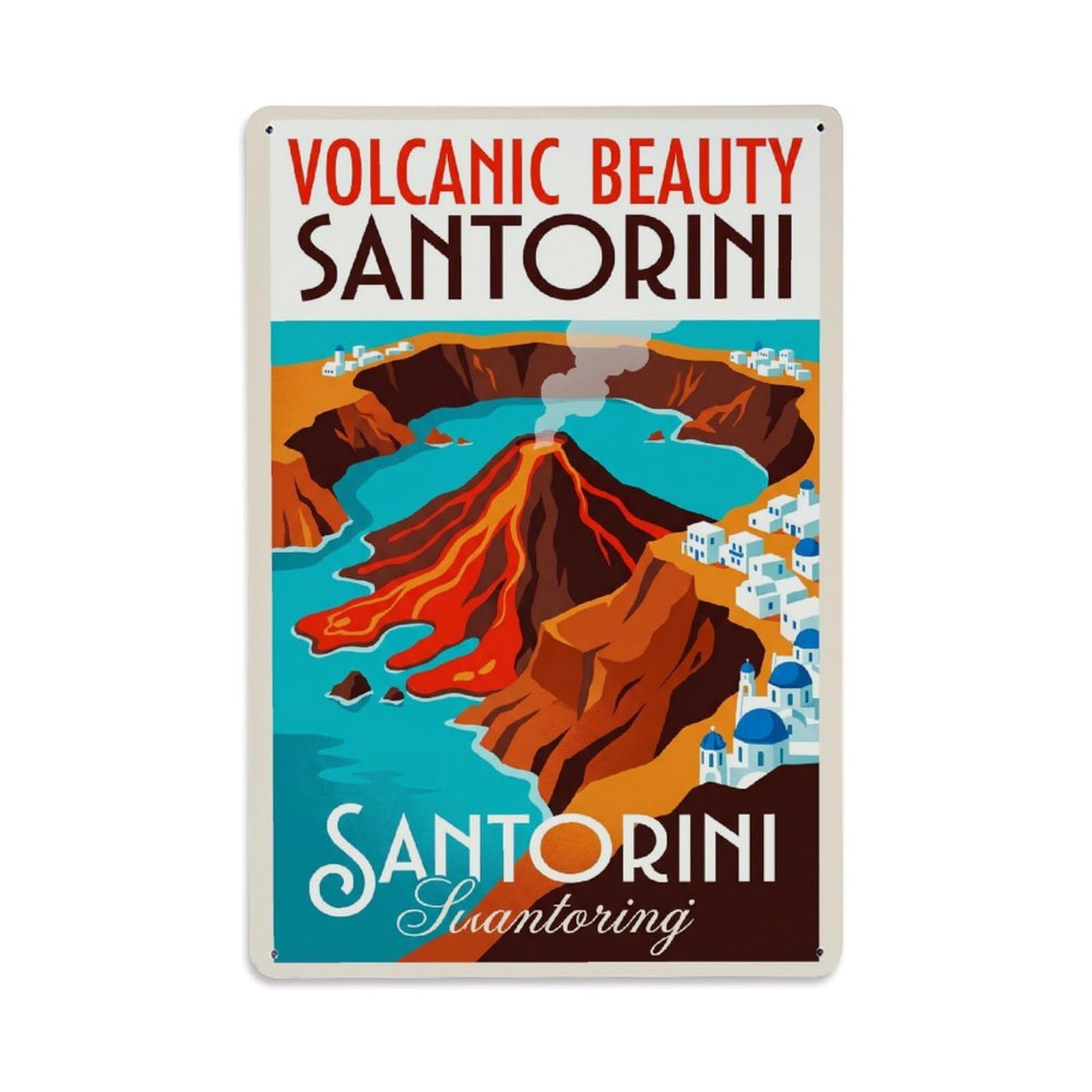 Gead 8X12inch Style Vintage Travel Santorini Volcanic Beauty Metal Tin Sign