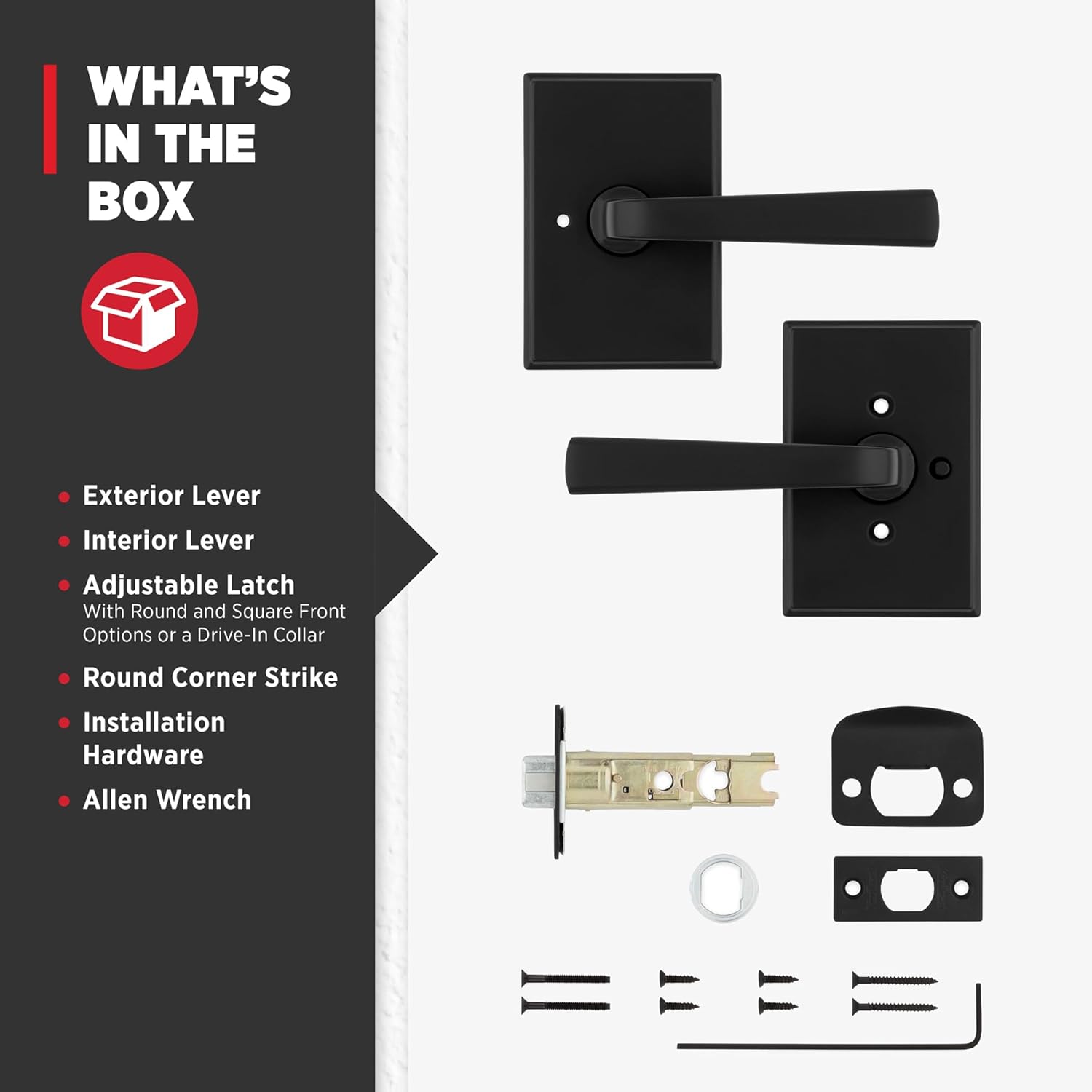 Kwikset Trafford Interior Rectangle Privacy Door Handle with Lock, Door Lever for Bathroom and Bedroom, Matte Black Reversible Keyless Push Button Lock Door Lever