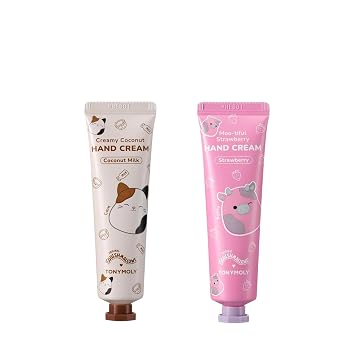 TONYMOLY x Squishmallows Cam Creamy Coconut Milk Hand Cream - Nourishing and Moisturizing, 30ml + Patty Moo-tiful Strawberry Milk Hand Cream - Moisturizing and Soothing, 30ml