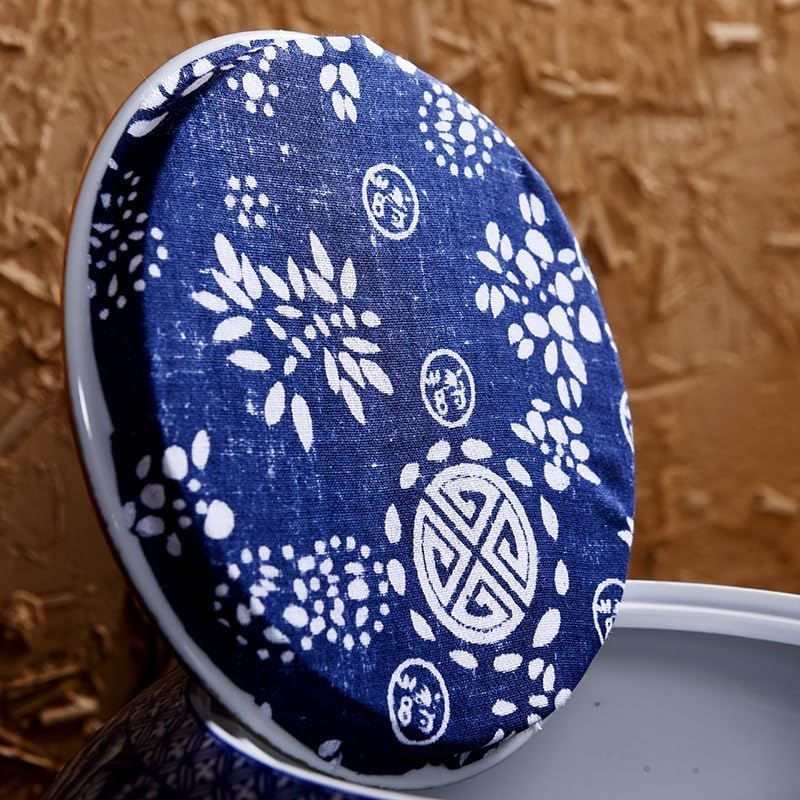 SONGCHAO Sugar Jar Extra Large Blue and White Porcelain Round Tea Caddy with Full Color Ceramic Tangerine Peel and Loose Sealed Storage Tea Canister