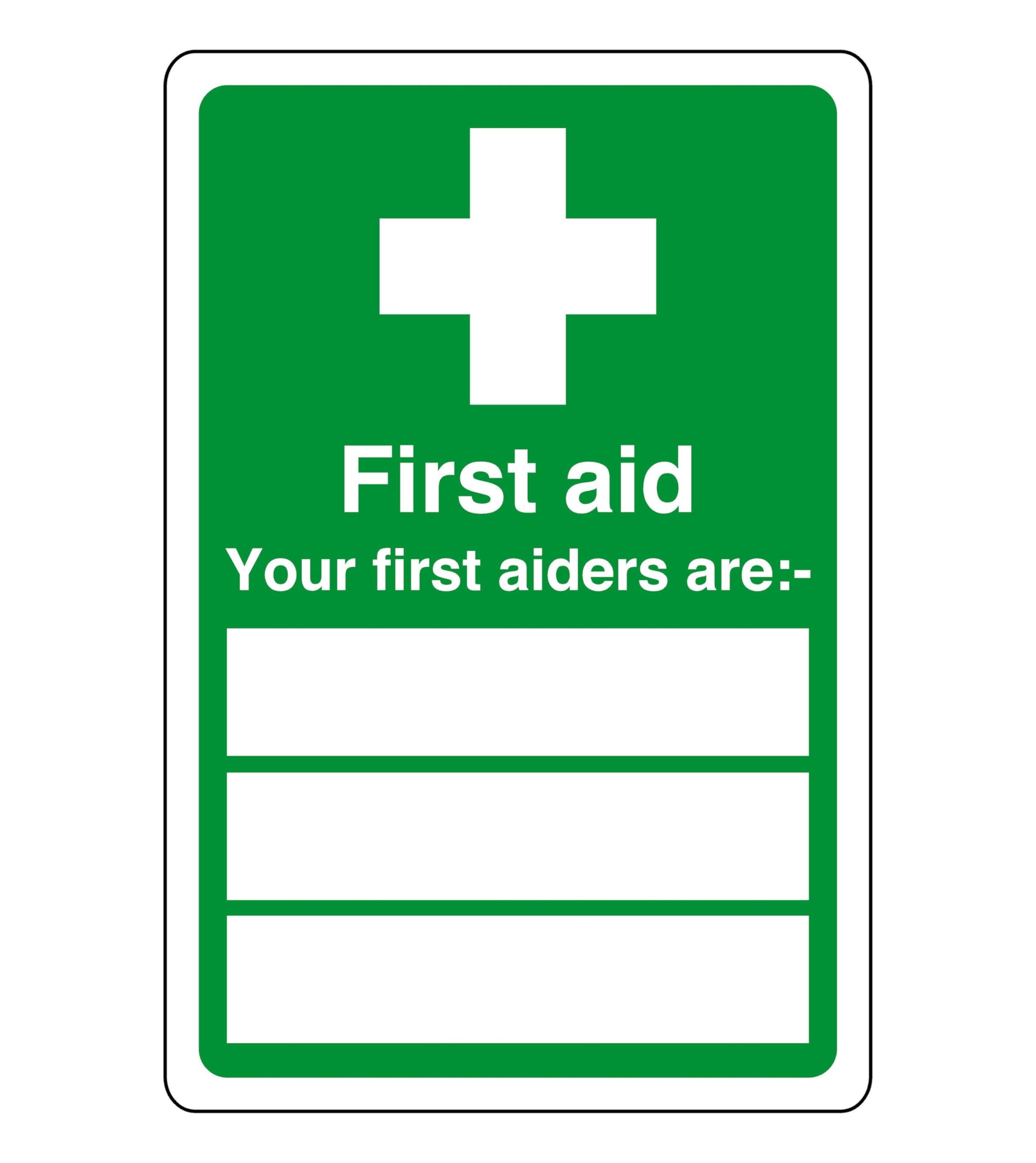 First aid your first aiders are "white box" - safety sign - High tack self-adhesive sticker (300mm x 200mm) Viewing Distance within 7m.