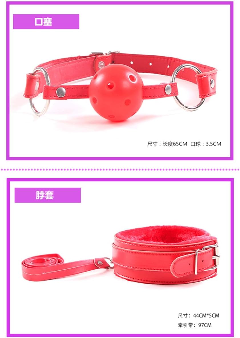 Bondage for Sex 10 Pcs BDSM Leather Bondage Sets Restraint Kits for Women and Couples Cuffs Gag Nipple Clamps (Red)