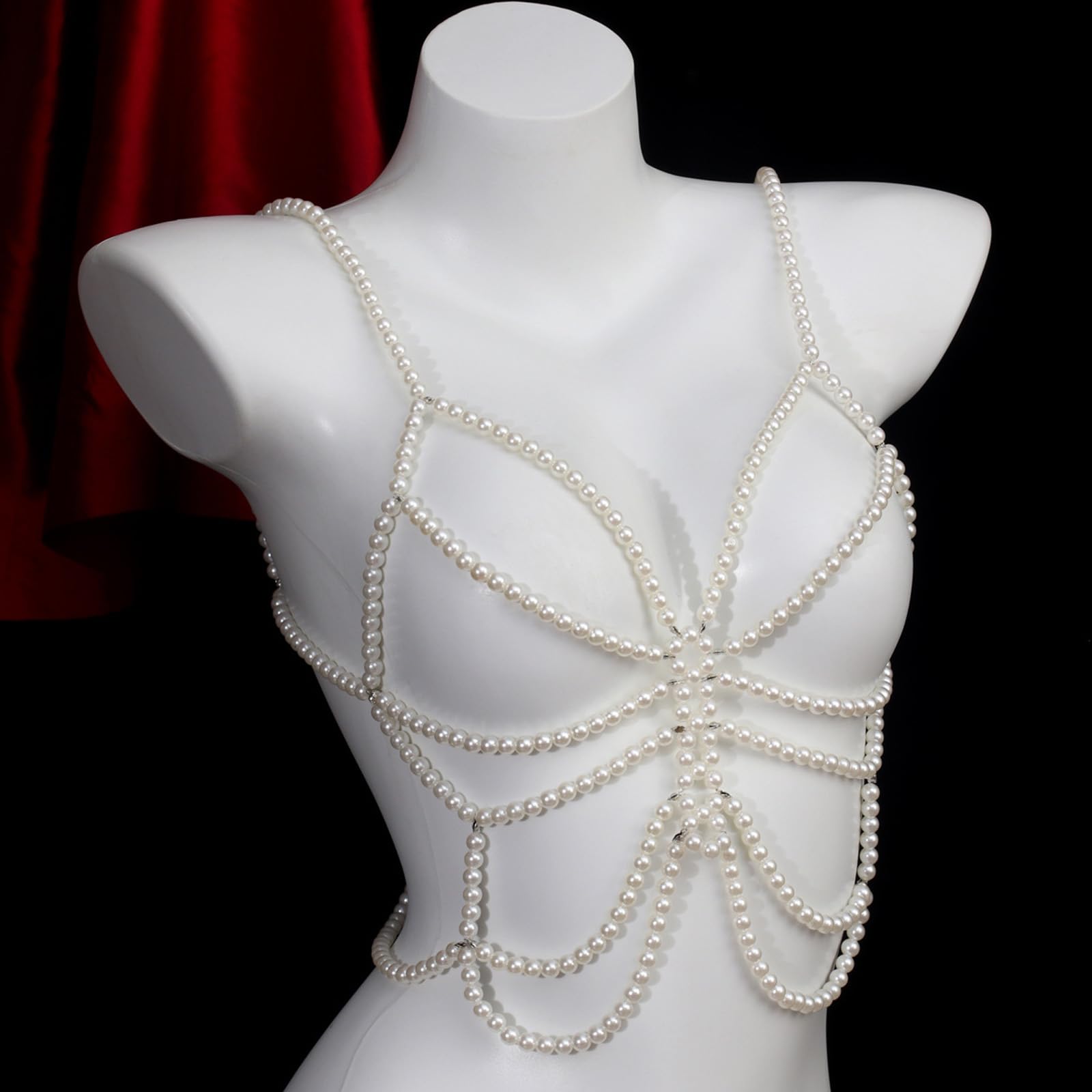 Catena per il corpo da donna con perle finte alla moda, design regolabile, decorazione per feste, matrimoni e abbigliamento casual, gioielli per il corpo regolabili
