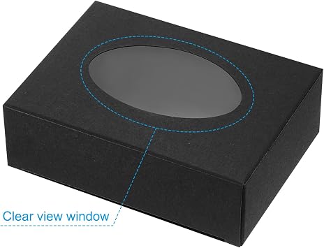 PATIKIL 3.8x2.8x1.2 Paper Soap Box with Window, 40 Pack Homemade Soap Boxes Oval Presents Packaging Boxes for Birthday Christmas DIY Craft, Black