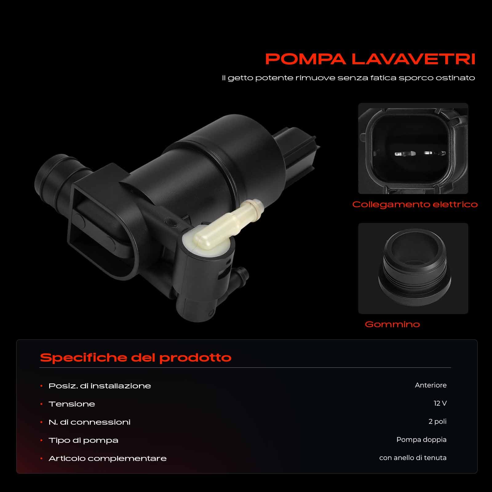 Frankberg Pompa lavavetri Pompa acqua lavaggio Pulizia vetri Anteriore Posteriore 2-Poli Compatibile con Ecosport Focus III Turnier Tourneo Custom V362 F3 Focus III Replace# 1791581
