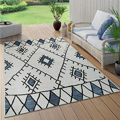 Paco Home In- & Outdoor Teppich Flachgewebe Geometrisch Abstrakt Rauten Design Ethno Blau, Grösse:160x220 cm Paco Home In- & Outdoor Teppich Flachgewebe Geometrisch Abstrakt Rauten Design Ethno Blau, Grösse:160x220 cm
